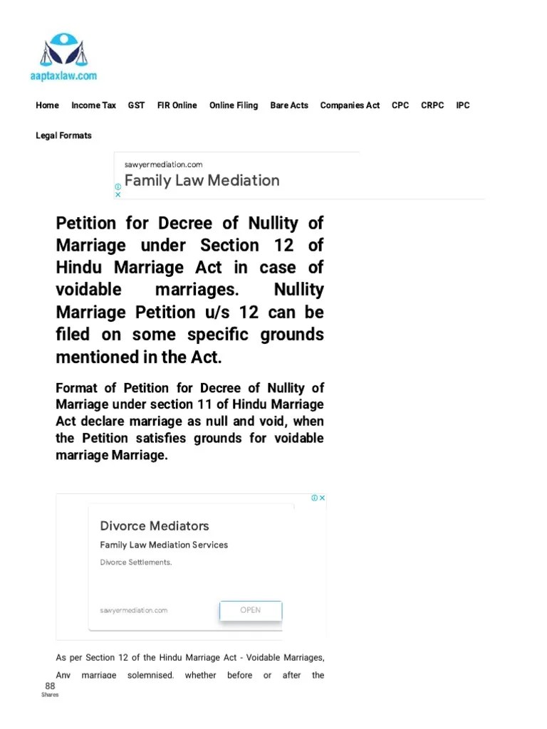 Petition For Decree Of Nullity Of Marriage Under Section 12 Of Hindu Marriage Act - Download ...