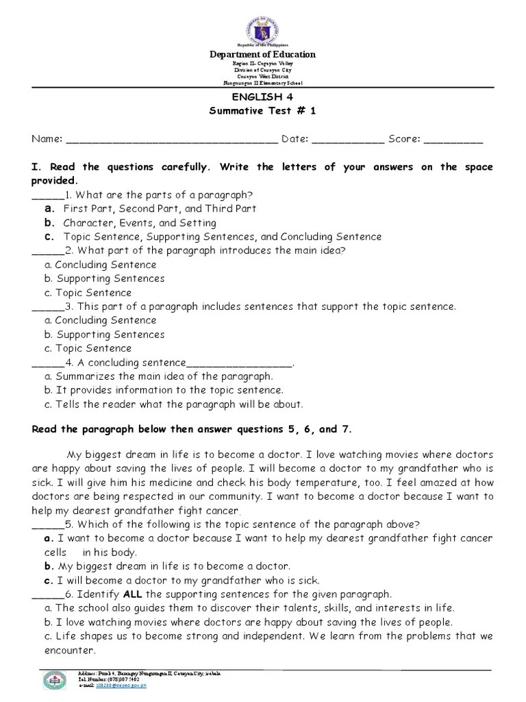 English4 Summative Test Q1 (Final) | PDF