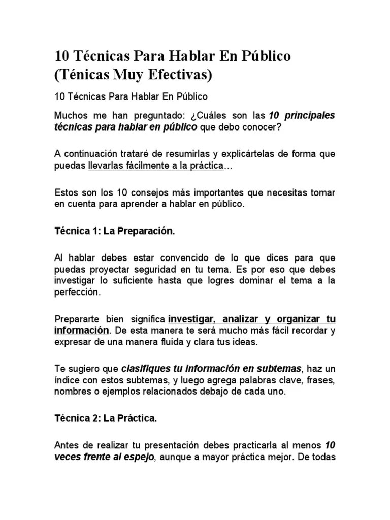 10 Técnicas Para Hablar En Público | PDF | Temor | Respiración