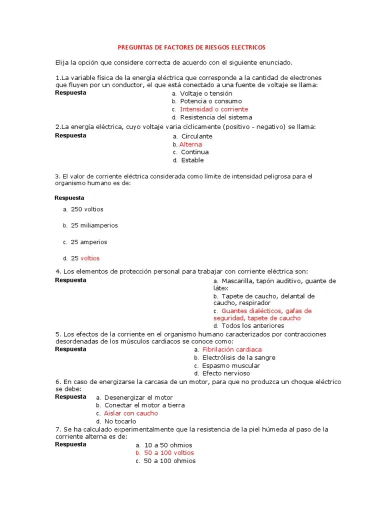 Examen De Factores De Riesgos Electricos | PDF