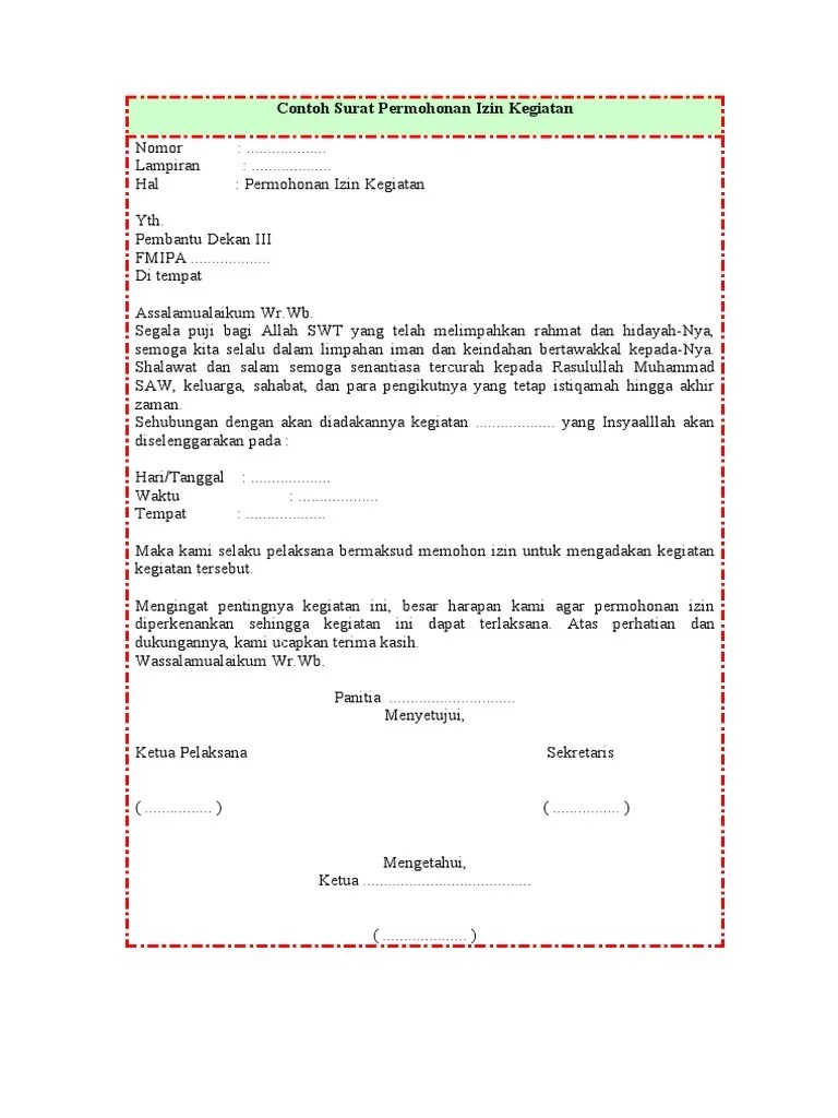 Contoh Surat Permohonan Izin Kegiatan | PDF