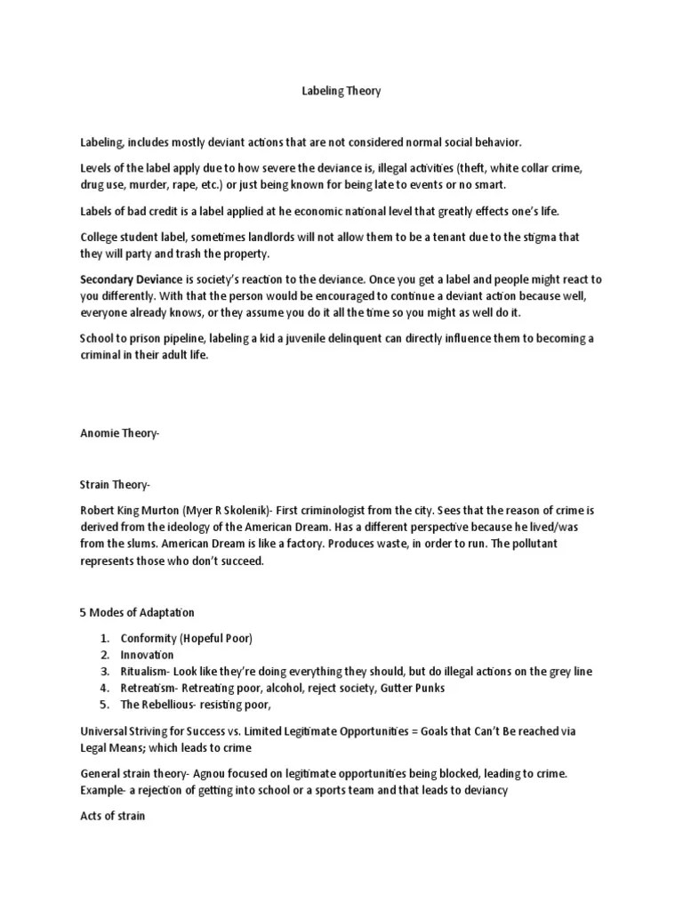 Labeling Theory | PDF | Deviance (Sociology) | Crimes