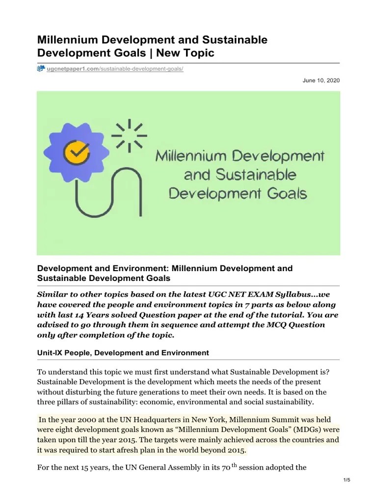 Millennium Development And Sustainable Development Goals New Topic PE Part 1 | PDF ...