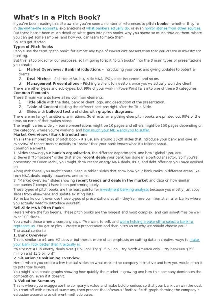 What Is A Pitch Book | PDF | Mergers And Acquisitions | Valuation (Finance)