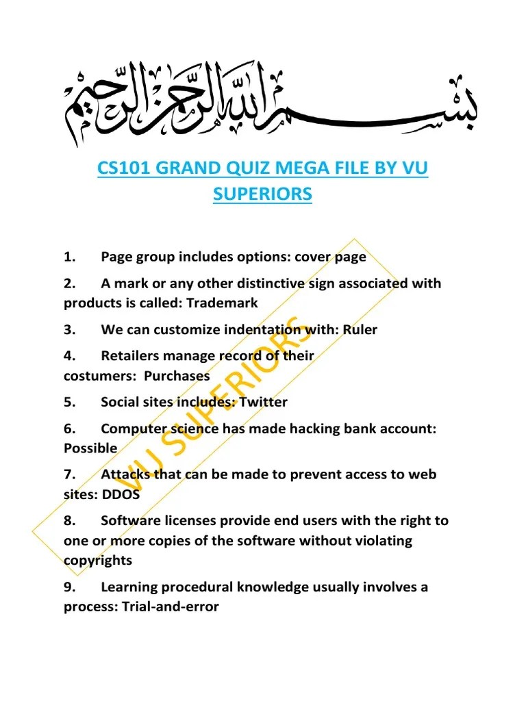 Cs101 Grand Quiz | PDF | Microsoft Word | Search Engine Indexing