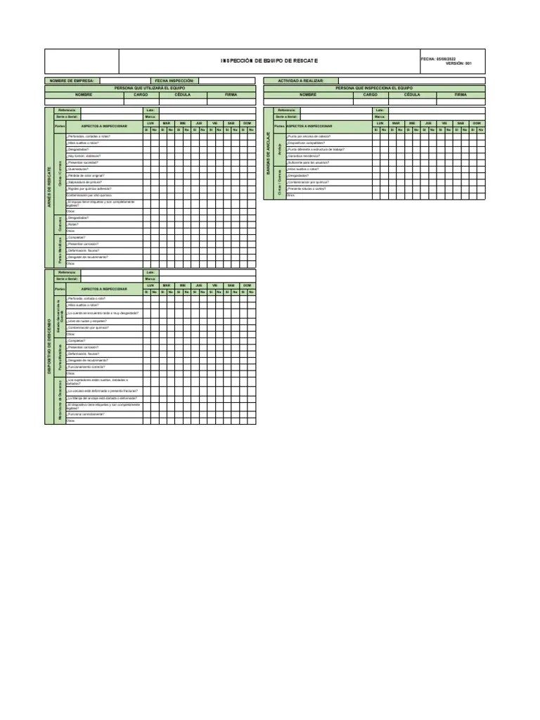 Inspección De Equipo De Rescate | PDF | Materiales | Ingeniería De Edificación