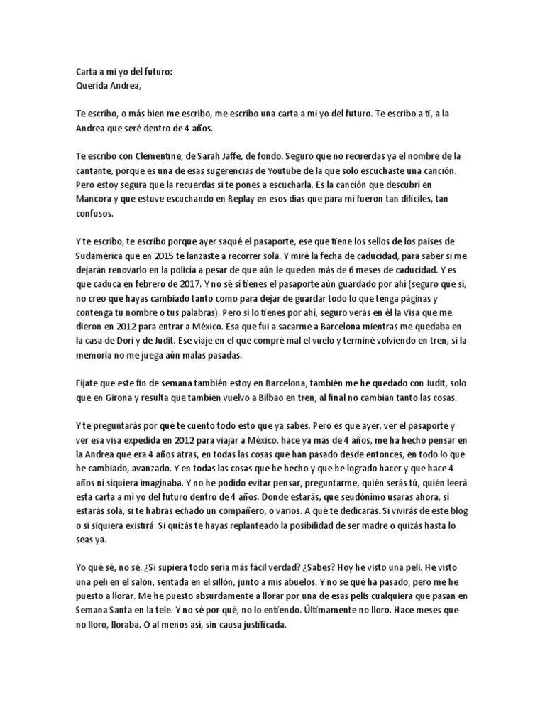 Carta A Mi Yo Del Futuro Ejemplo | PDF