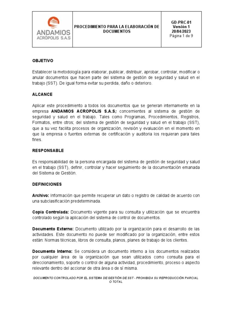 (GD-PRC-01) Procedimiento Para La Elaboracion De Documentos | PDF | Documento | Auditoría