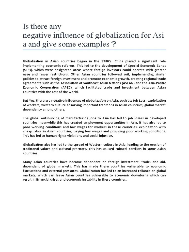 Negative Effects In Globalization In Asian Countries | PDF ...