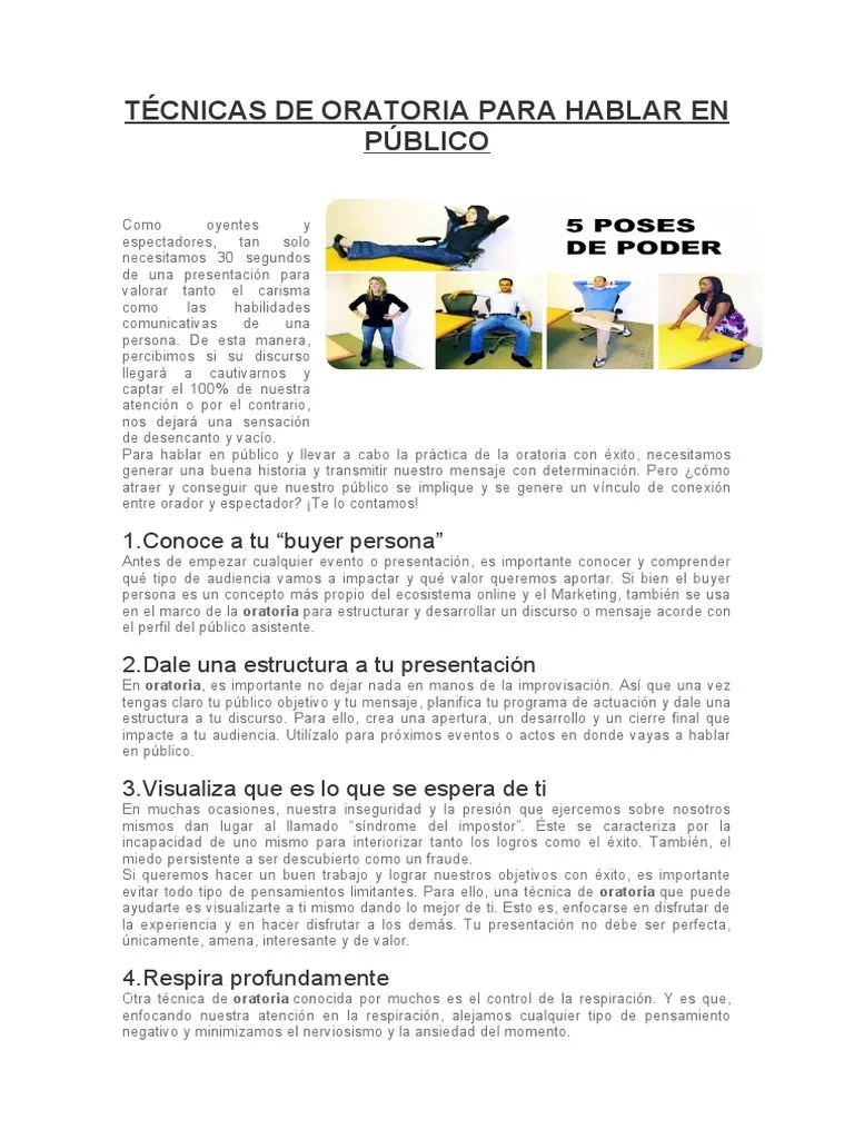 Técnicas De Oratoria Para Hablar En Público | PDF | Hablar En Público | Ciencia Cognitiva