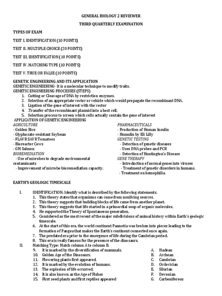 General Biology 2 Reviewer | Download Free PDF | Genetic Engineering | Reproduction