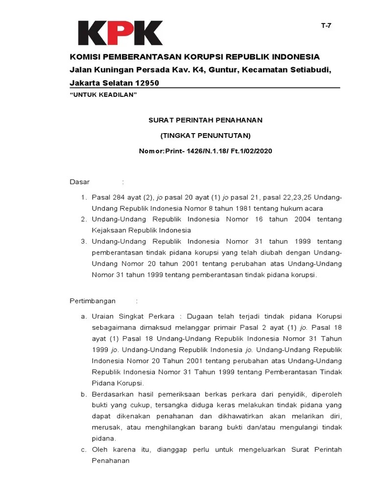 Surat Perintah Penahanan T-7 | PDF