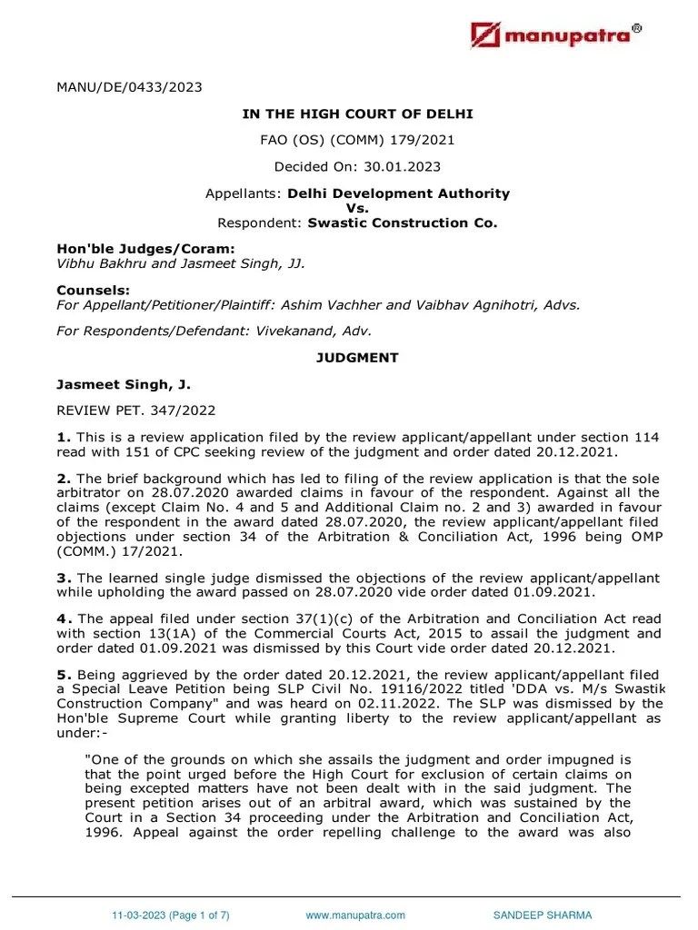 Delhi Development Authority Vs Swastic ConstructioDE2023020223180731100COM11934 | PDF | Breach ...