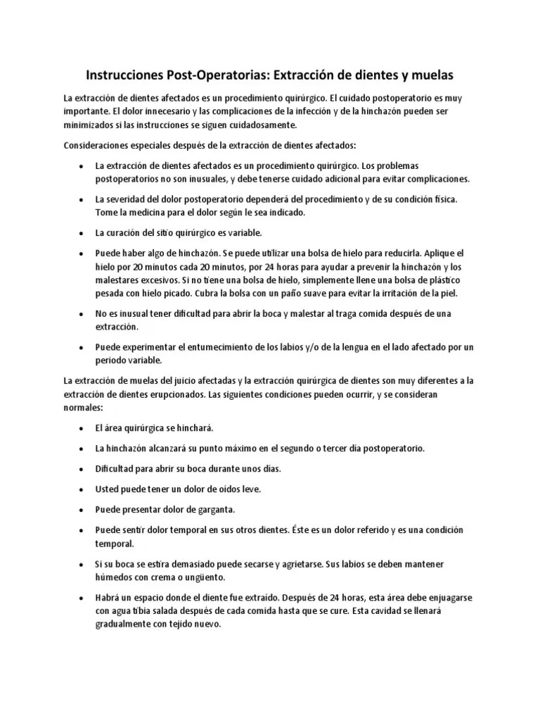 Spanish Post Op Extraction Instructions | PDF | Boca | Enfermedades Y Trastornos