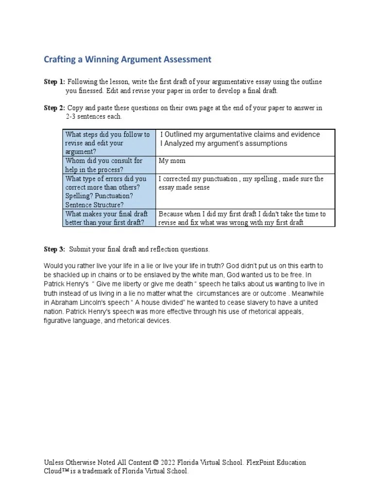 4.06 Crafting A Winning Argument Assessment | PDF | Essays | Human Communication