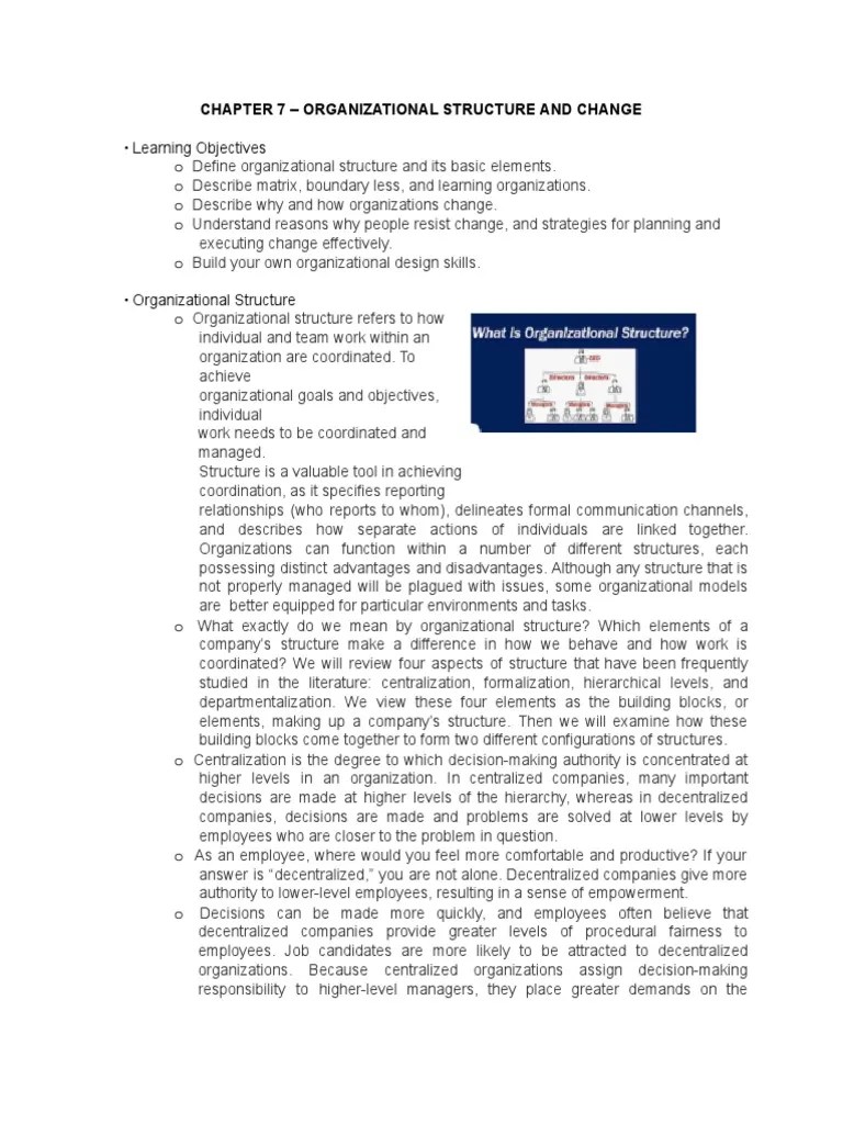 Chapter 7 - Organizational Structure And Change | PDF | Organizational Structure | Change Management