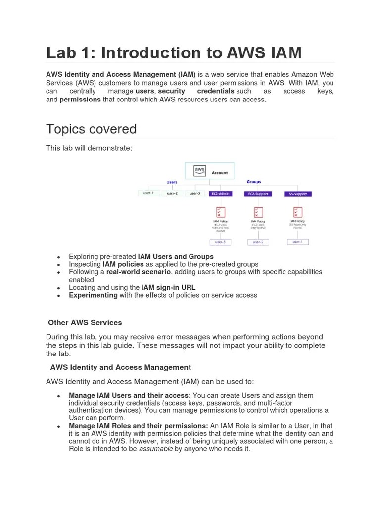 AWS IAM Lab: Manage Users, Groups And Policies | PDF | Amazon Web ...