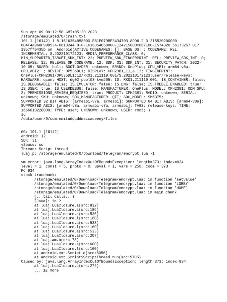 Android Crash Log: Lua Script Error In Telegram Encryption Routine ...