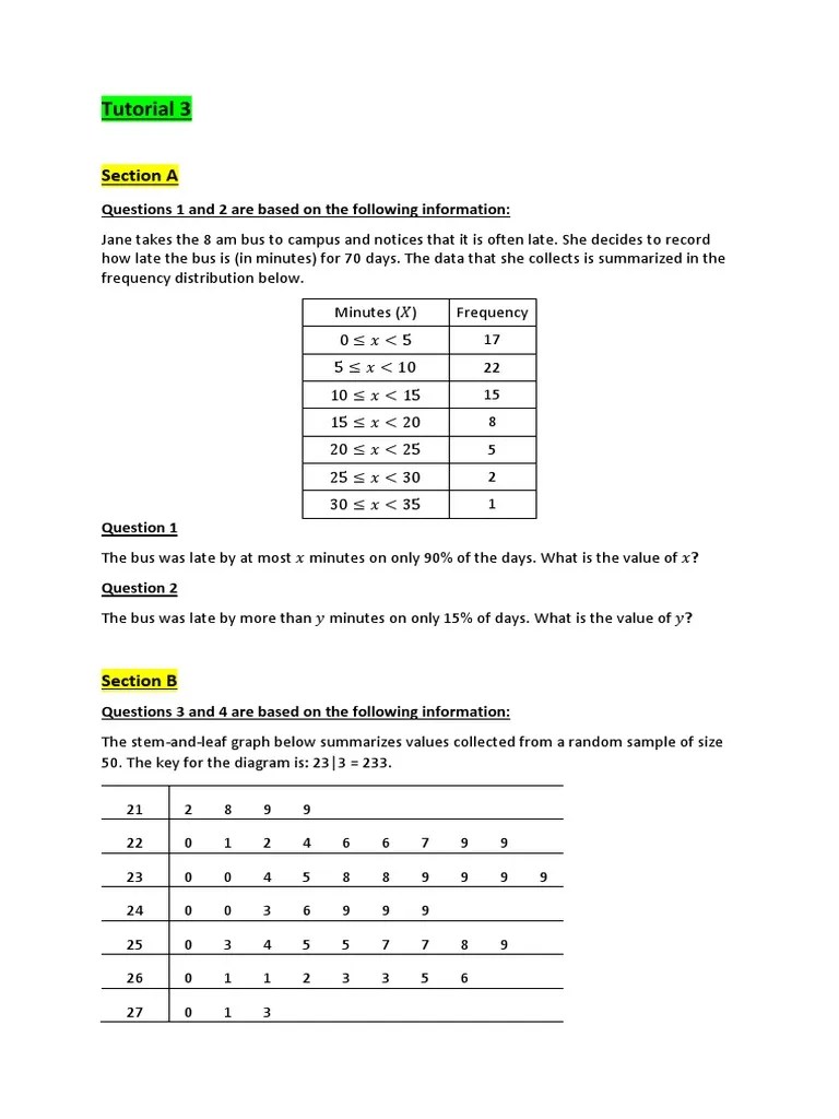 Tutorial 3: Section A | PDF | Coefficient Of Variation | Variance