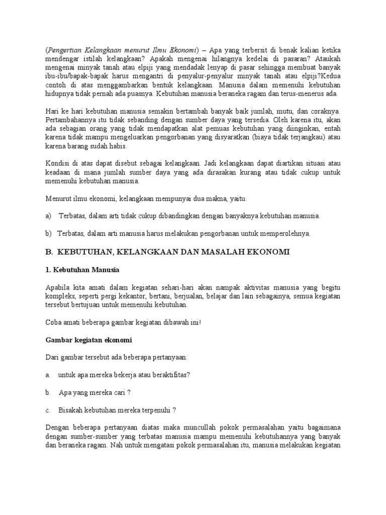 Pengertian Kelangkaan Menurut Ilmu Ekonomi | PDF