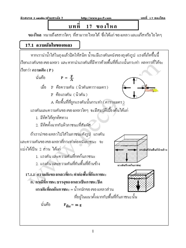 ติวสบาย 3 Weeks เข้ามหาลัย 2 บทที่ 17 ของไหล | PDF