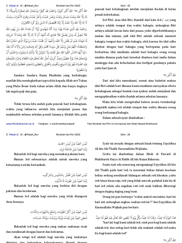 20 Khutbah Idul Fitri 2022 | PDF
