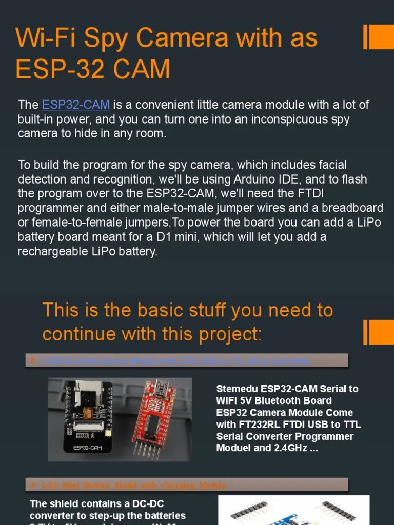 Wi-Fi Spy Camera With As Esp-32 Cam | PDF | Arduino | Usb