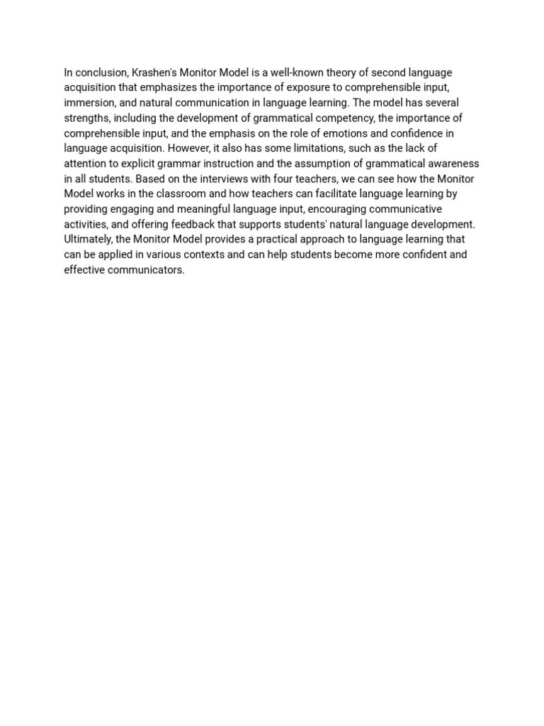 In Conclusion, Krashen's Monitor Model Is A Well-known Theory Of Second Language Acquisition ...