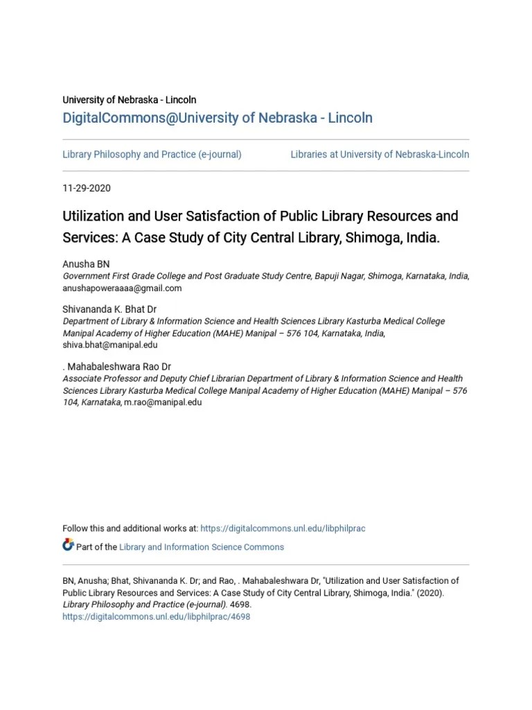 Utilization And User Satisfaction Of Public Library | PDF | Libraries ...