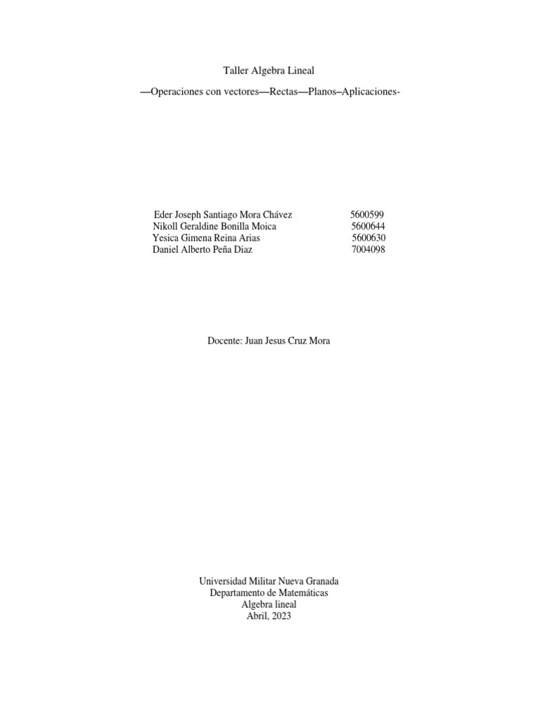 Taller Algebra Lineal | PDF | Vector Euclidiano | Ecuaciones