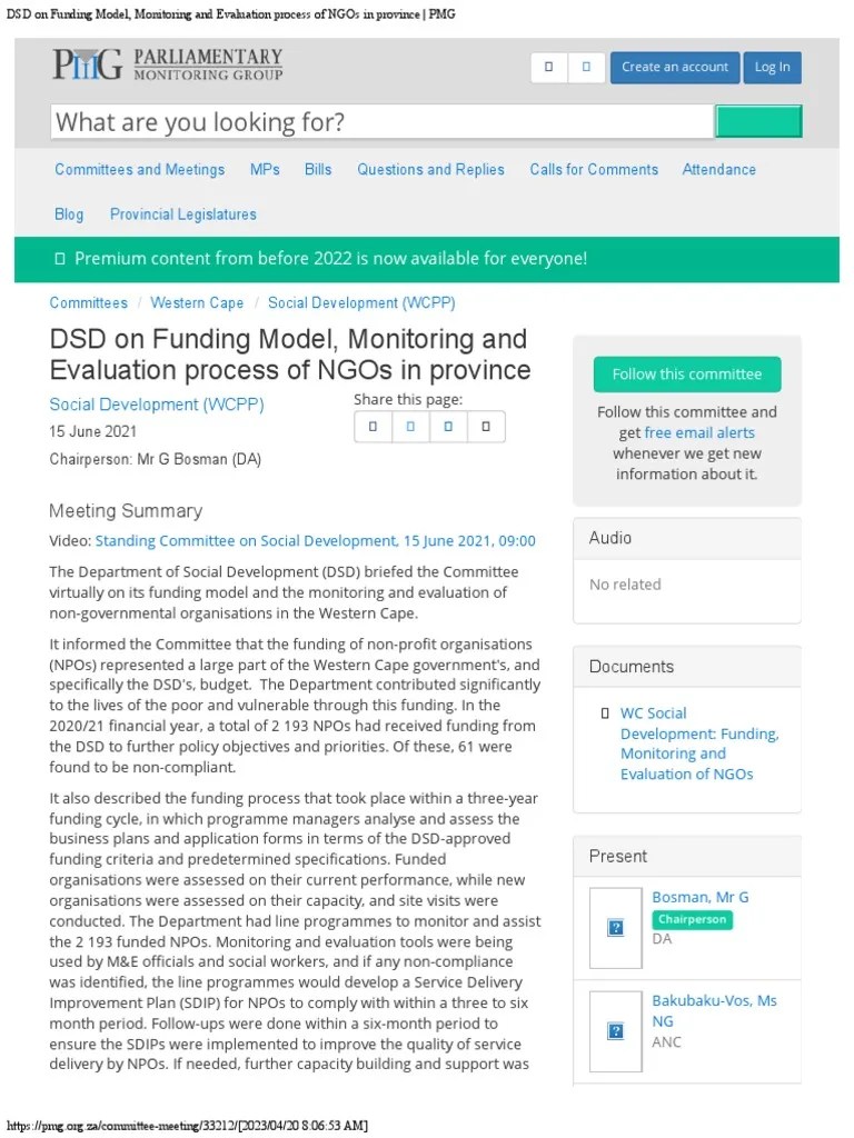DSD On Funding Model, Monitoring And Evaluation Process Of NGOs In ...
