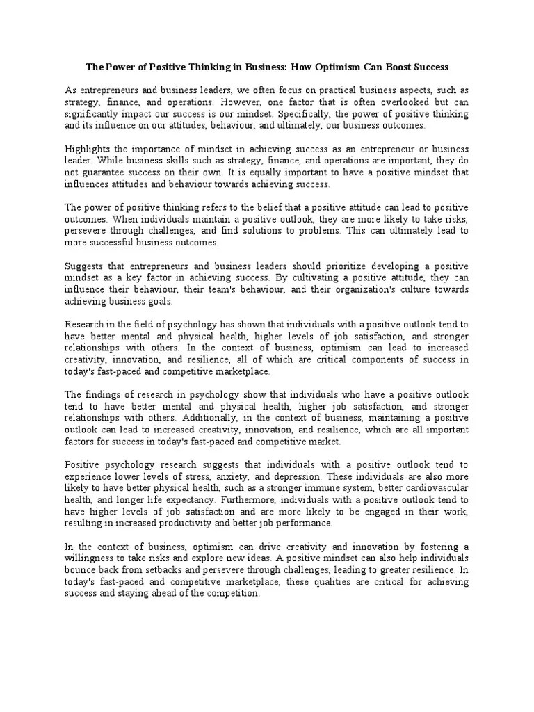 The Power Of Positive Thinking In Business | PDF | Optimism ...