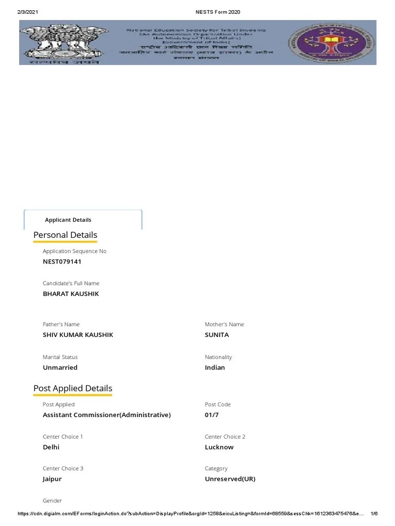 Tribal Affair Bharat Sir Form | PDF