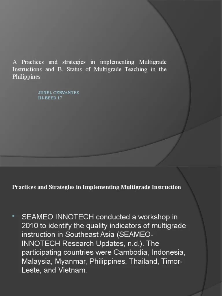 A Practices And Strategies In Implementing Multigrade Instructions And B. Status Of Multigrade ...