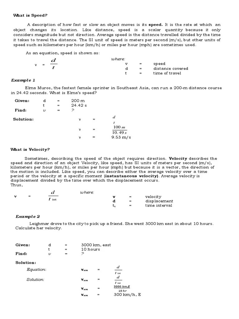 Speed And Velocity | PDF | Speed | Velocity
