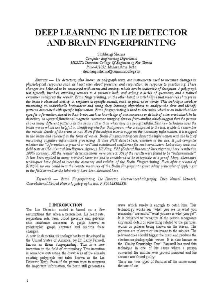 Deep Learning In Lie Detector And Brain Fingerprinting | PDF | Event ...