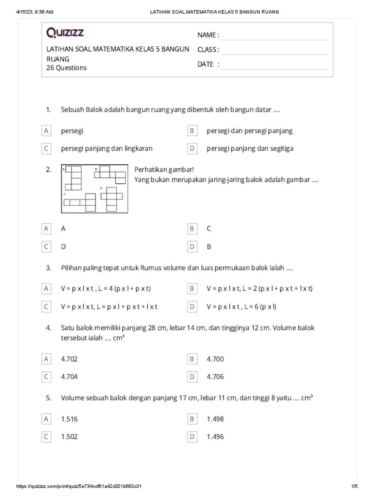 Latihan Soal Matematika Kelas 5 | PDF