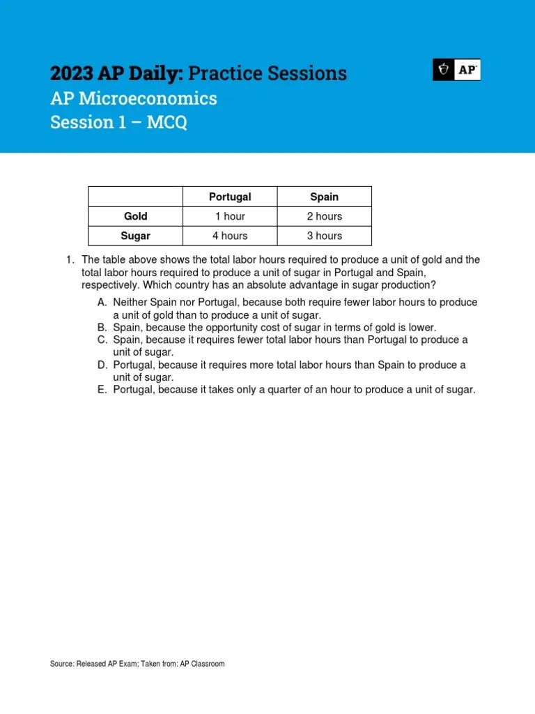 Session 1 Microeconomics 2023 AP Daily Practice Sessions | PDF