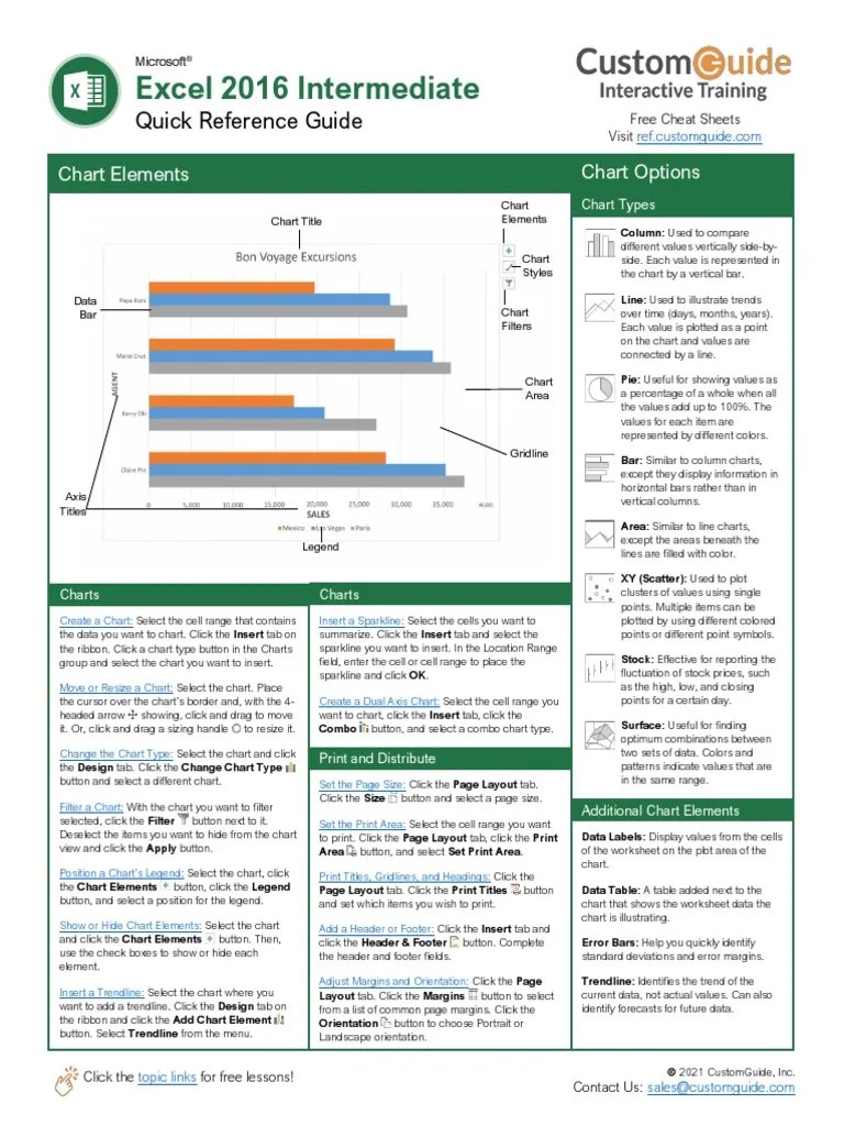 Excel 2016 Intermediate Cheat Sheet | PDF | Microsoft Excel | Chart
