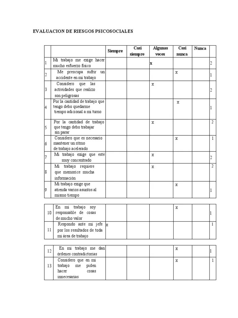 EVALUACION DE RIESGOS PSICOSOCIALES Chiki | PDF