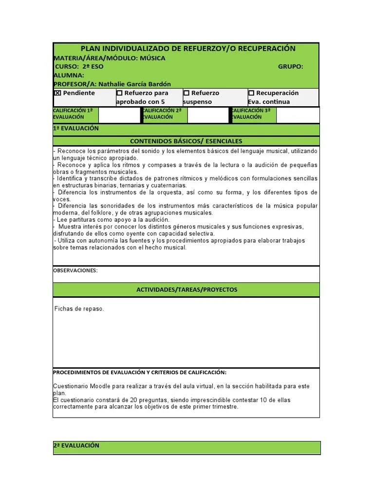 Plan De Refuerzo Y Recuperación - ALUMNO | PDF