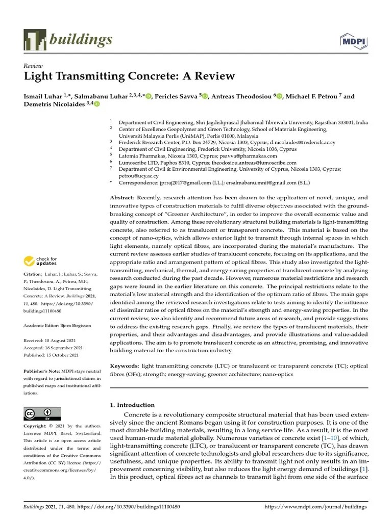 Light Transmitting Concrete A Review PDF | PDF | Optical Fiber ...