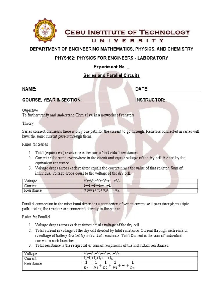 Analysis Of Series And Parallel Circuits: Measuring Voltage, Current ...