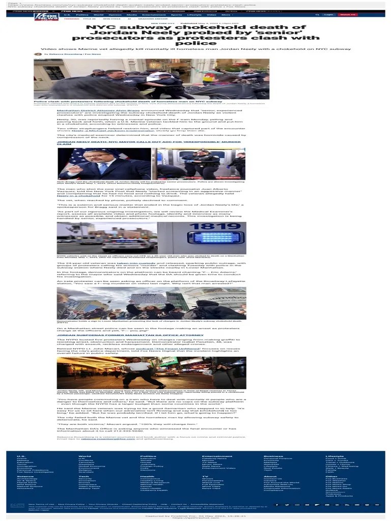 NYC Subway Chokehold Death Of Jordan Neely Probed By 'Senior' Prosecutor | PDF