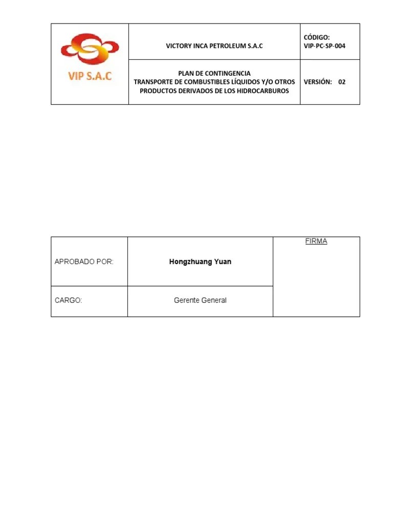 Vip-Pc-Sp-004 - Plan De Contingencia Transporte De Combustibles ...
