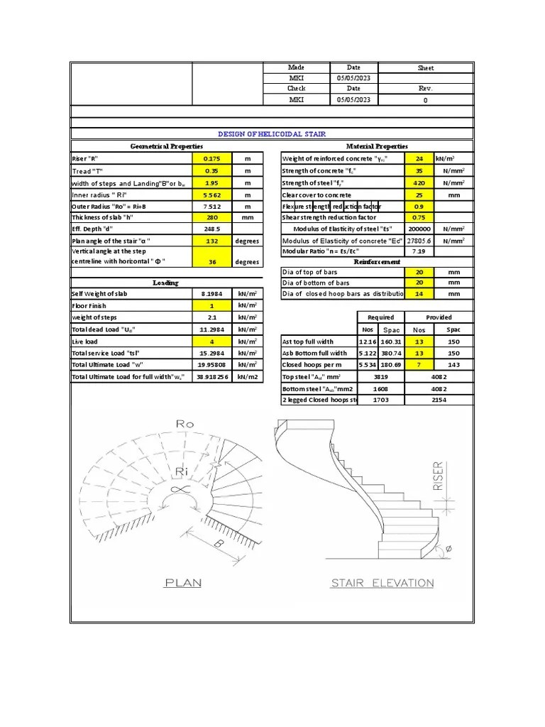 Design Of A Helicoidal Stair: Calculations, Load Analysis, Reinforcement Requirements And ...