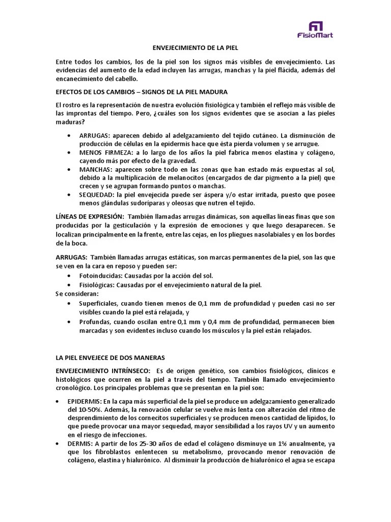 ENVEJECIMIENTO DE LA PIEL Clase 2 PDF | PDF | Piel | Cara