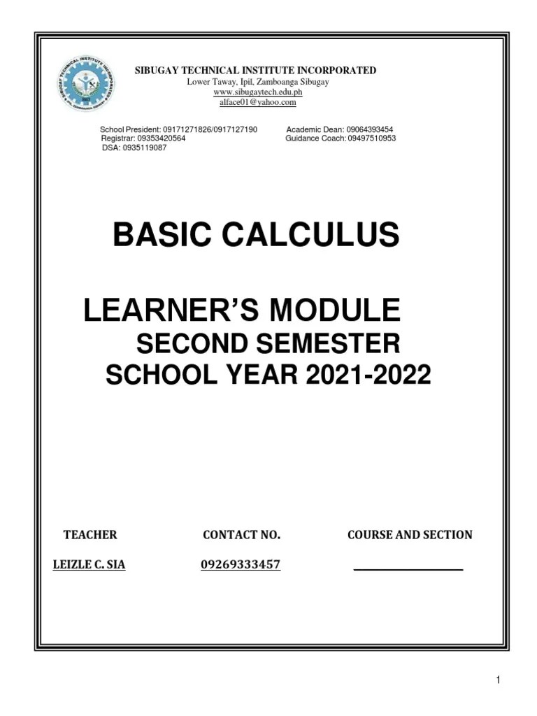 Basic Calculus Learner's Module | PDF