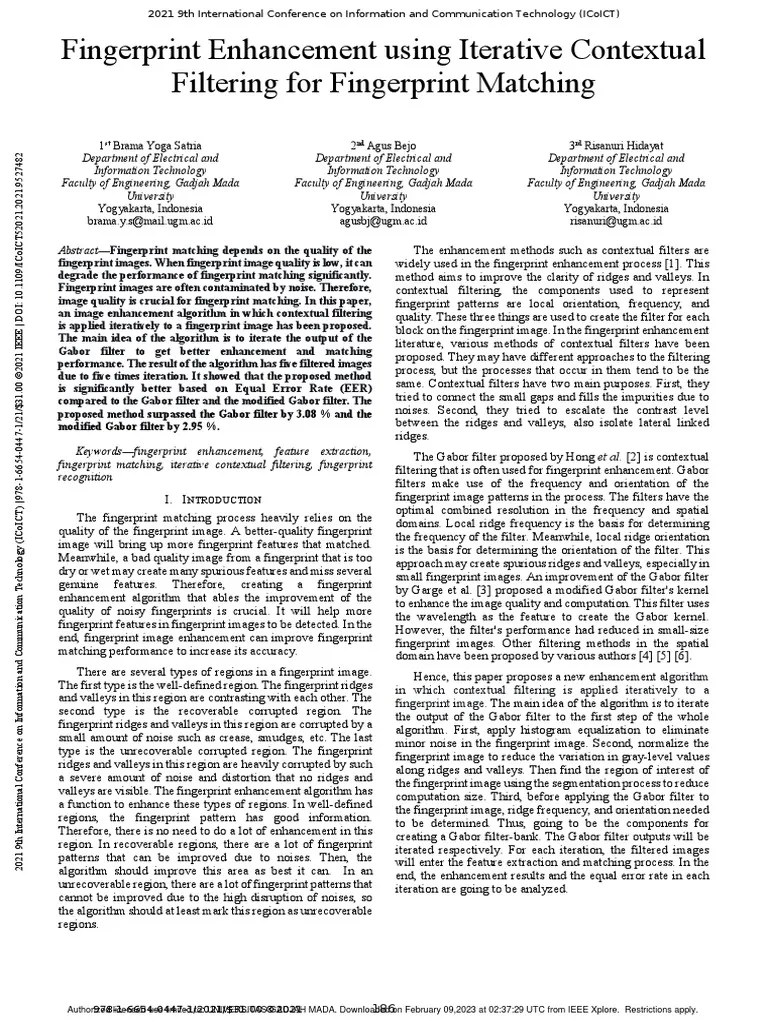 Fingerprint Enhancement Using Iterative Contextual Filtering For ...