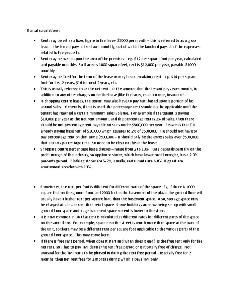 Rental calculations